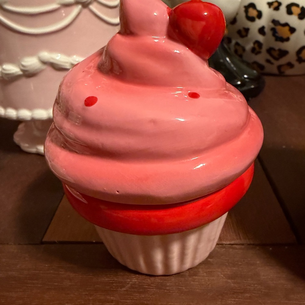 Pink and Red Cupcake Ceramic Container